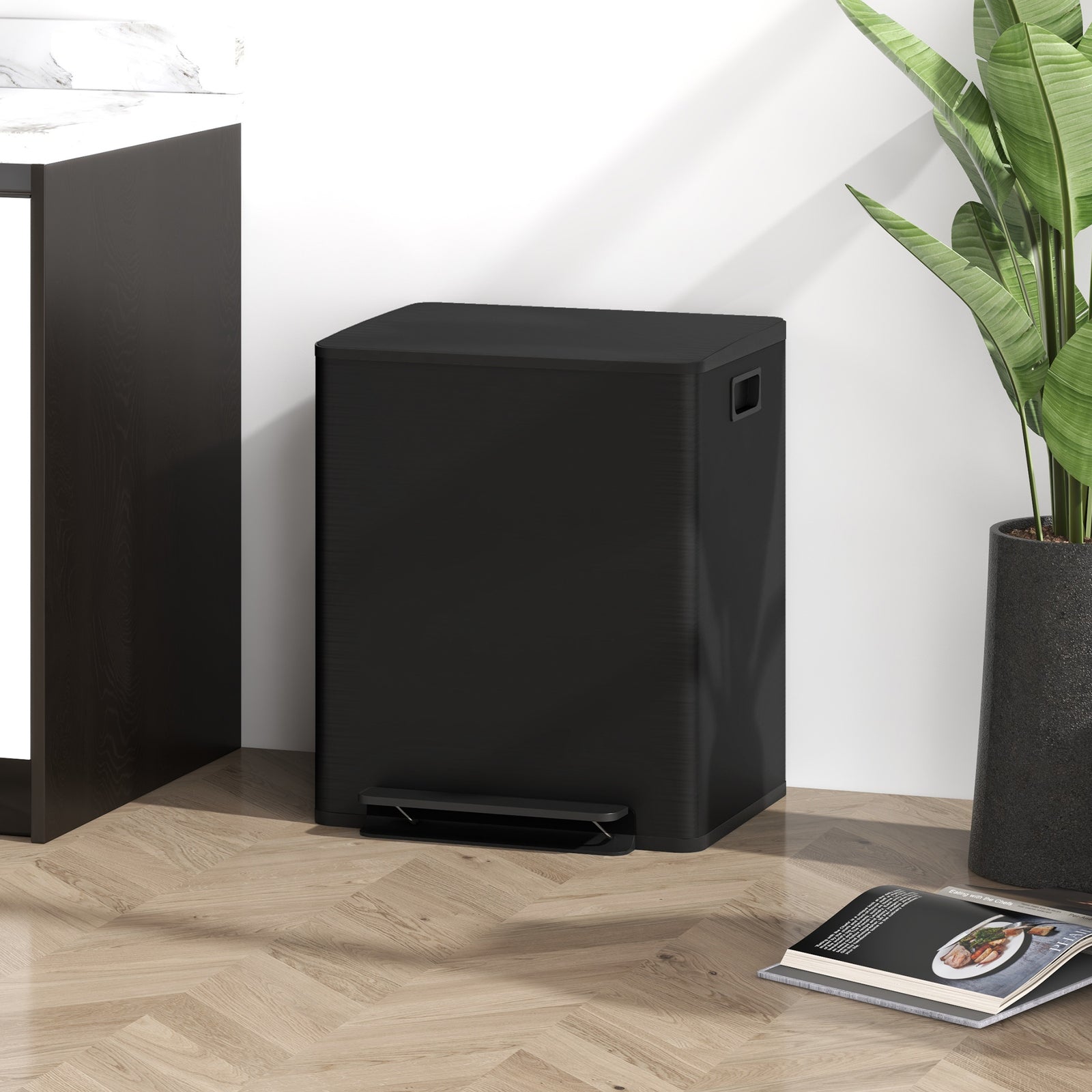 2 X 25l Double Kitchen Bin, Pedal Bin With Soft-close Lid | Black