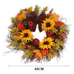 Prelit Autumn Wreath With Artificial Maple Leaves And Sunflowers