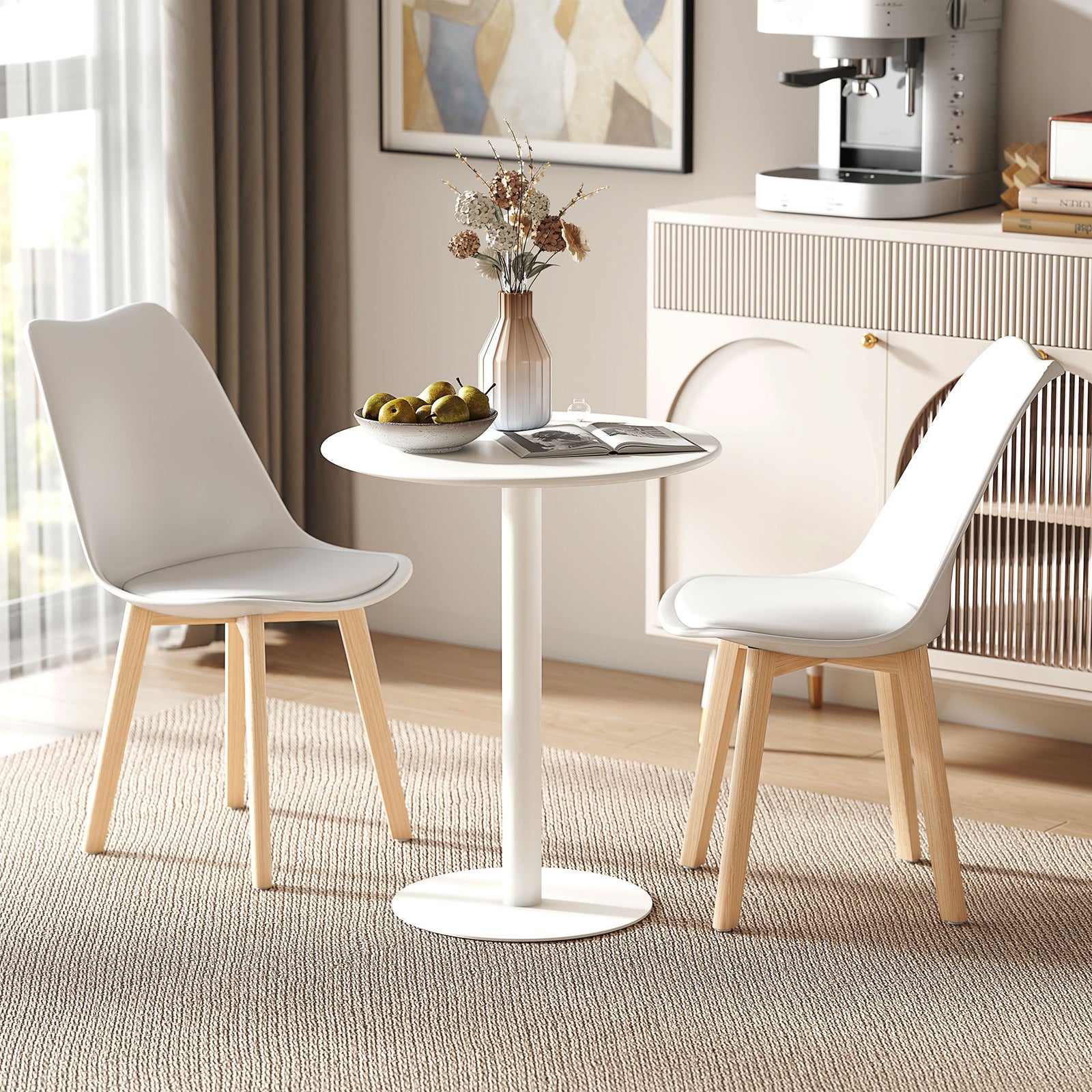 Dining Table, 60 Cm Round Kitchen Table For 2 With Steel Base | White