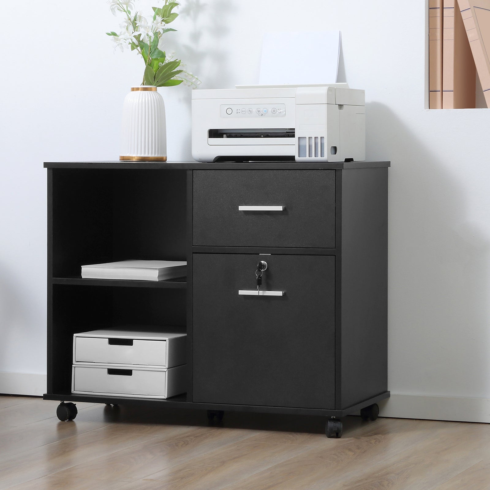 Filing Cabinet Mobile Printer Stand Drawer For A4 Size Files | One Size | Black