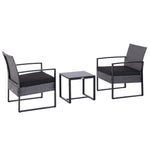 3pc Rattan Patio Bistro Set 2 Chairs Coffee Side Table Set | Gray