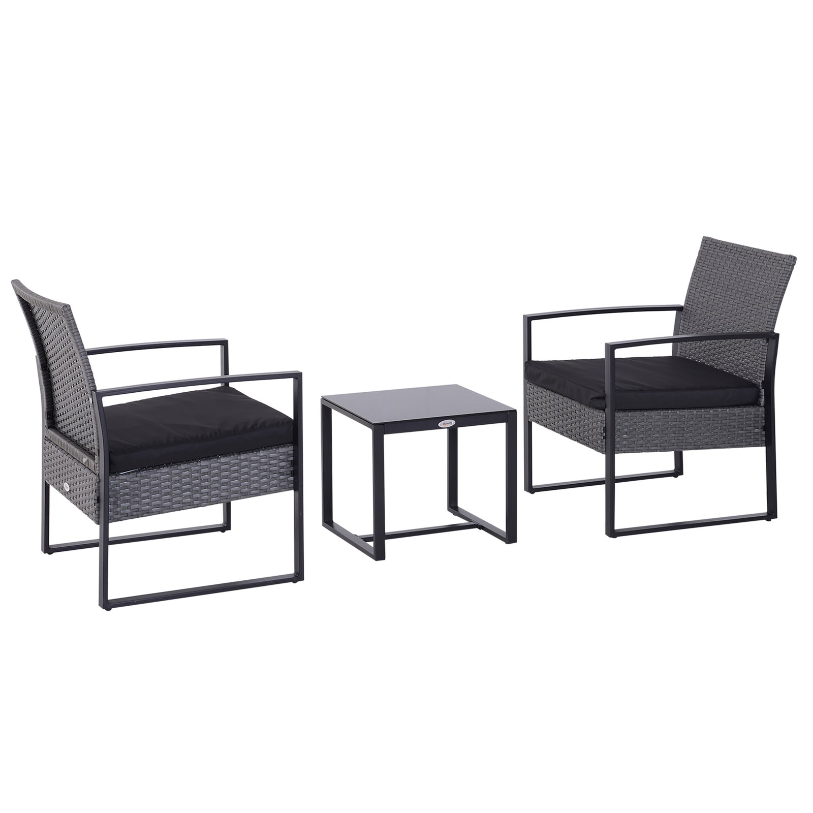 3pc Rattan Patio Bistro Set 2 Chairs Coffee Side Table Set | Gray
