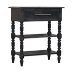 Heritage Turned-leg Side Table,1 Drawer, 2 Open Shelves, Dark brown