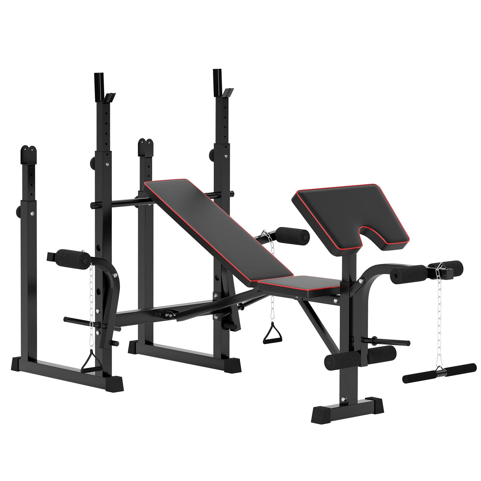 Folding Weight Bench W/ 2 Barbell Rack And Preacher Curl