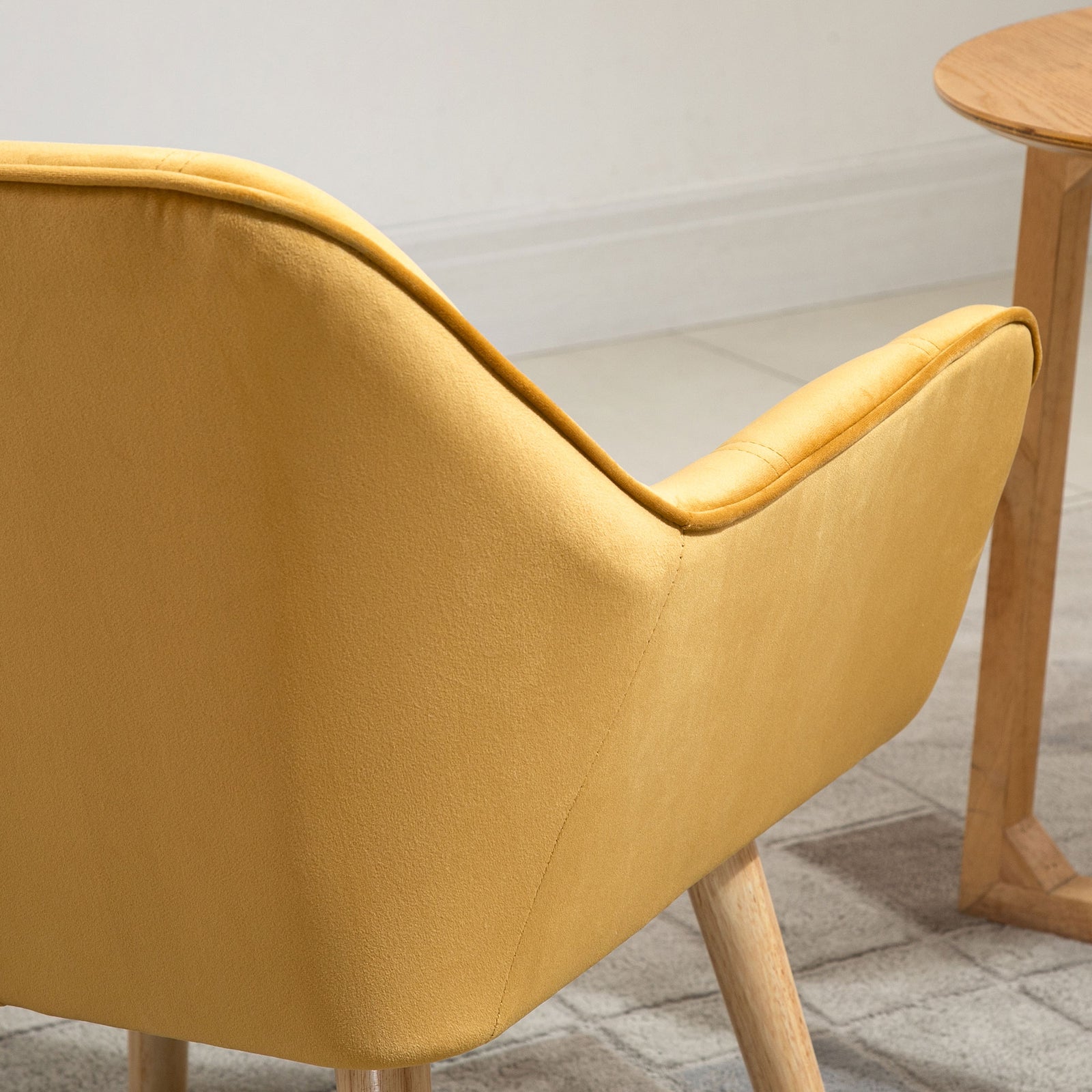 Velvet-feel Accent Chair With Arms Slanted Back Wood Legs | One Size | Yellow
