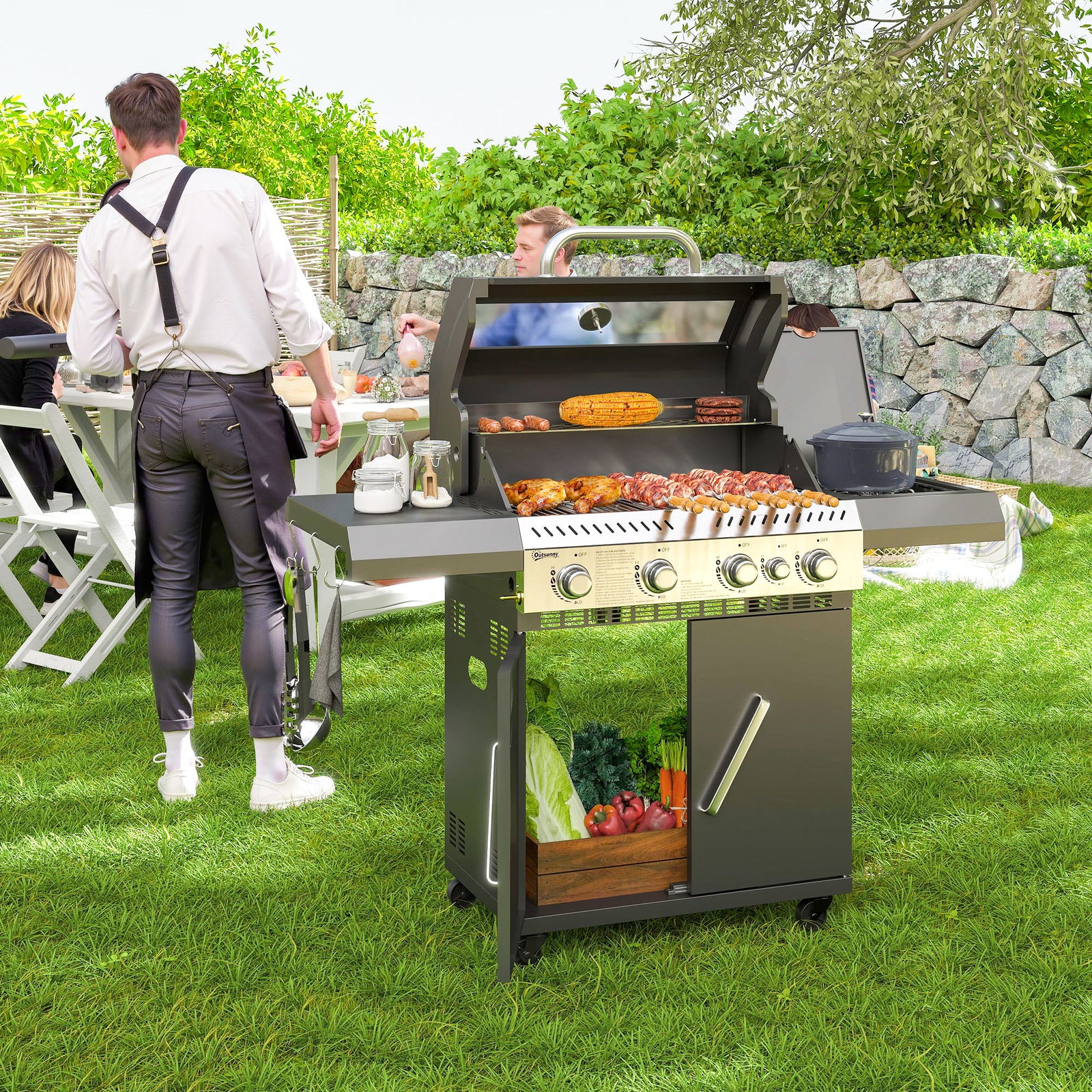 4+1 Burner Gas Bbq With Clear Lid