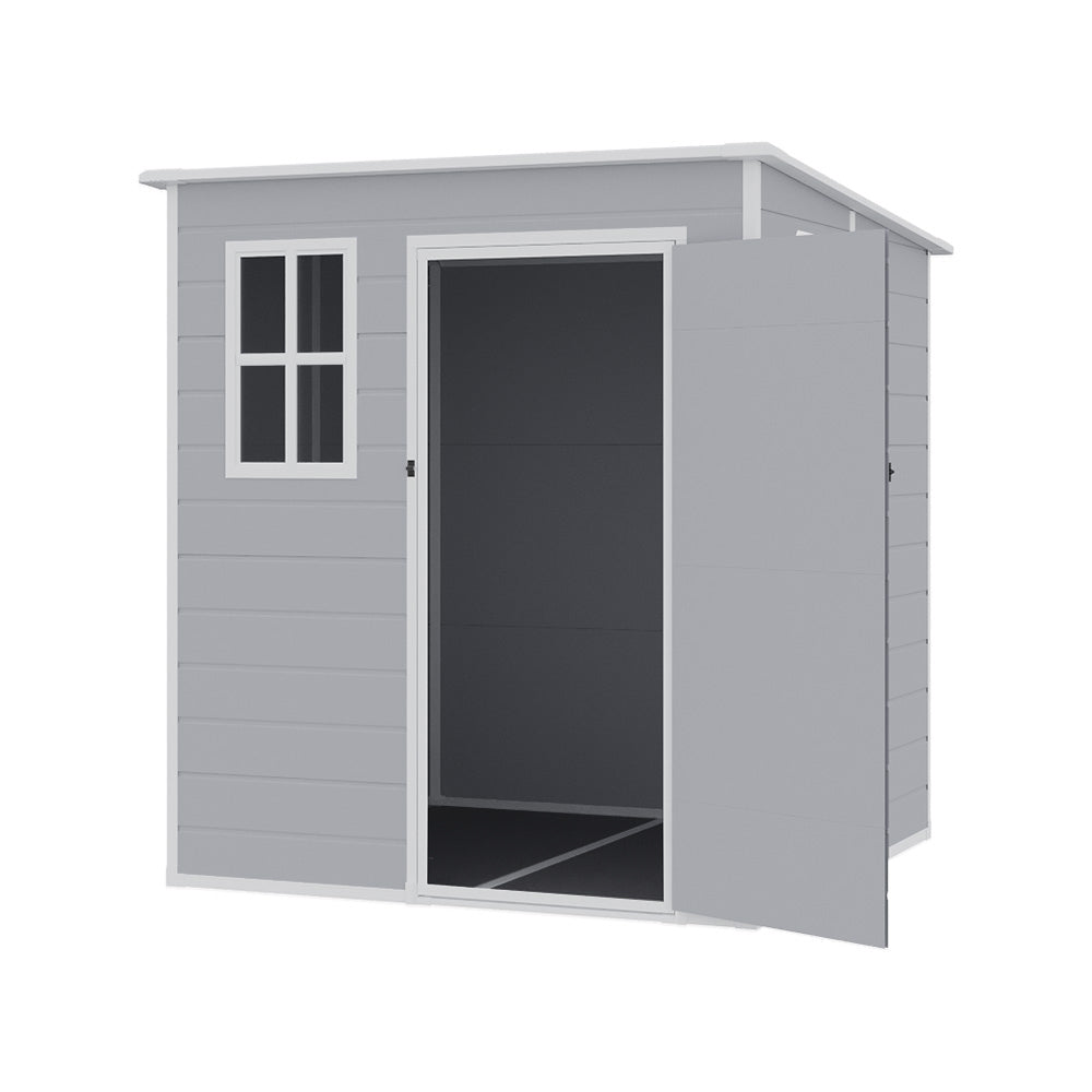 6 X 6ft Durable Pp Outdoor Storage Shed With Lockable Door, Floor, Window & Vent – Weatherproof Plastic Garden Shed