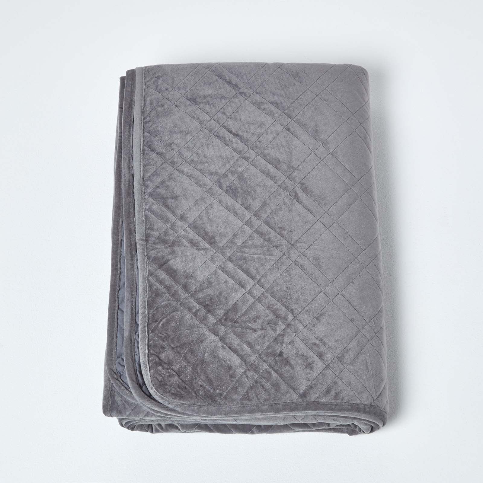 Paragon Diamond Pattern Geometric Velvet Bedspread | 200cm x 200cm | Dark Grey