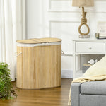 100l Bamboo Laundry Basket W/ 2 Compartments Washing Baskets | One Size | Natura