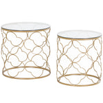 HOMCOM Nesting Tables Set Of 2, Side End Table With Glass Top, Gold Tone