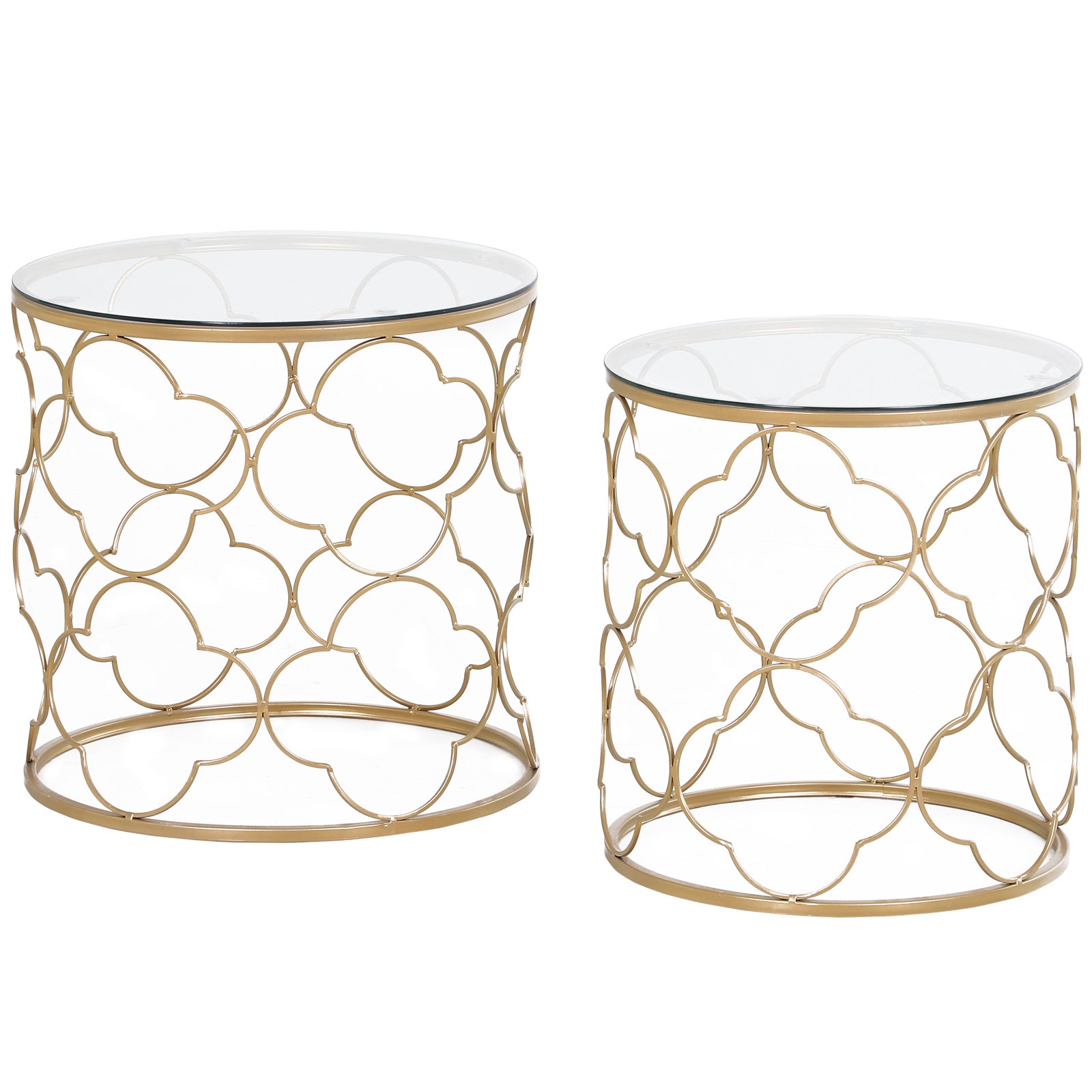 HOMCOM Nesting Tables Set Of 2, Side End Table With Glass Top, Gold Tone