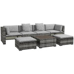 7 Pieces Rattan Set W/ Sofa, Shelf, Table, Cushions