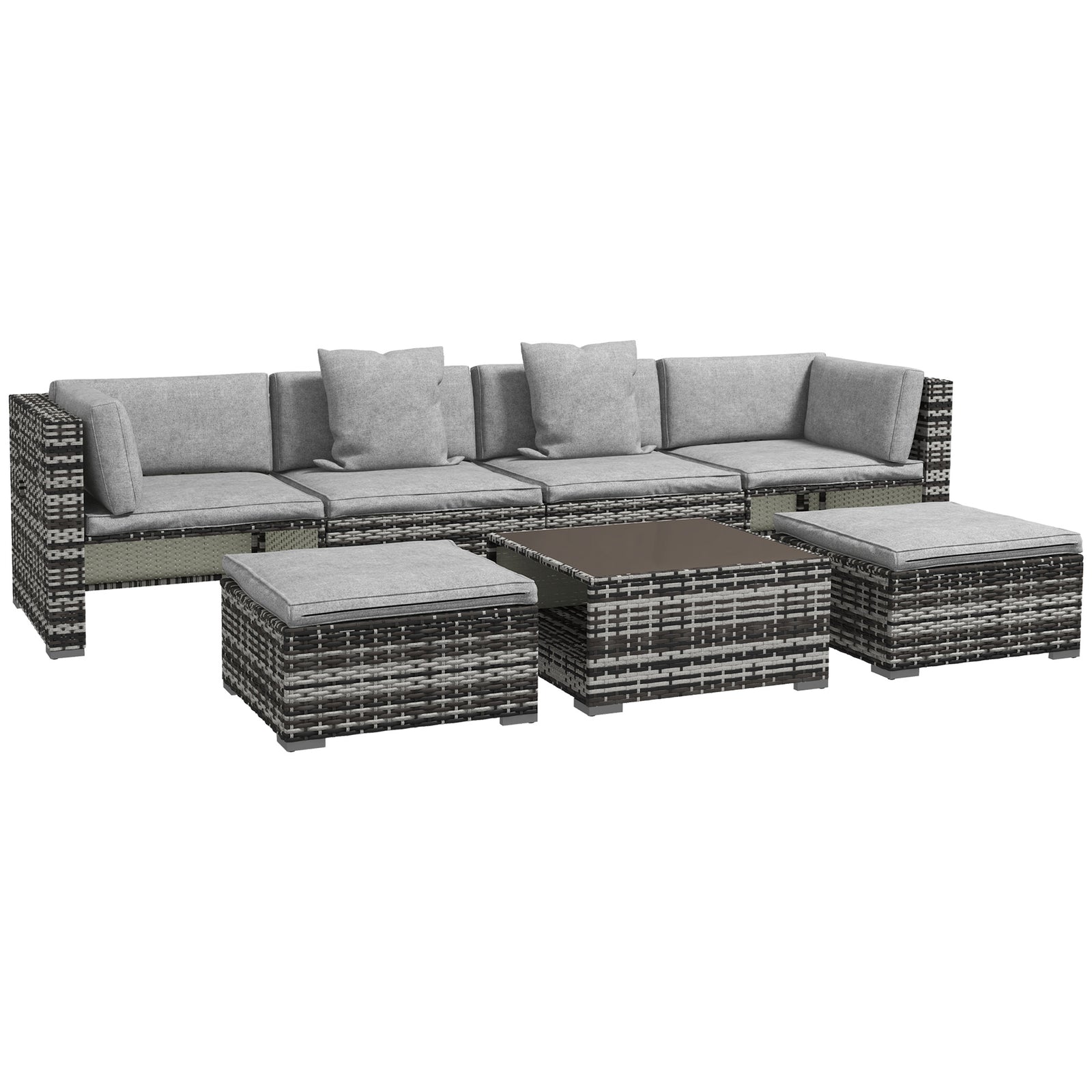 7 Pieces Rattan Set W/ Sofa, Shelf, Table, Cushions