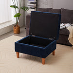 Chenille Upholstered Storage Ottoman With Rubberwood Legs – Modern Footstool With Hidden Storage, 71.5 X 59 X 33.5 Cm | Blue