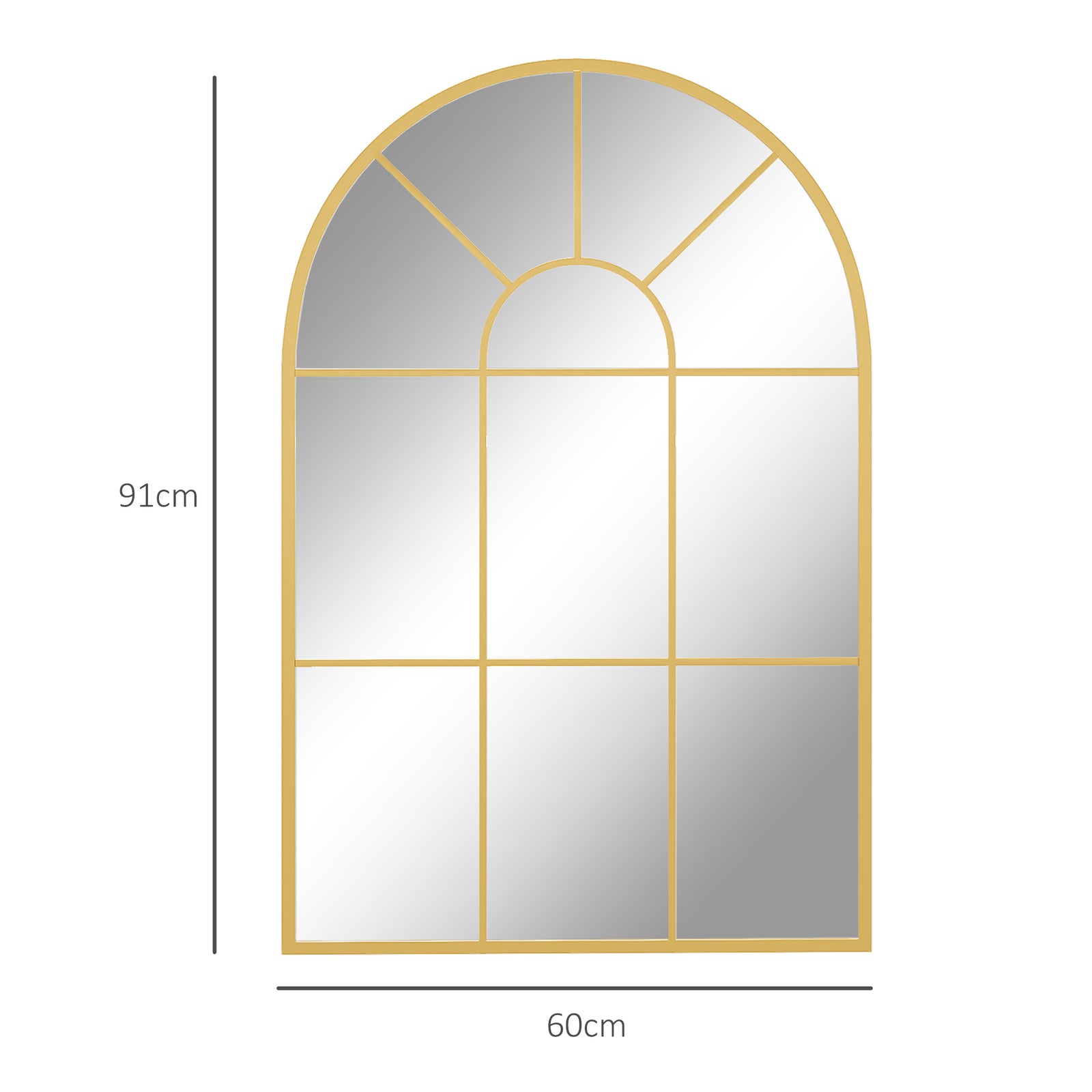Arched Window Wall Mirror For Living Room Bedroom, 91x60cm | Gold