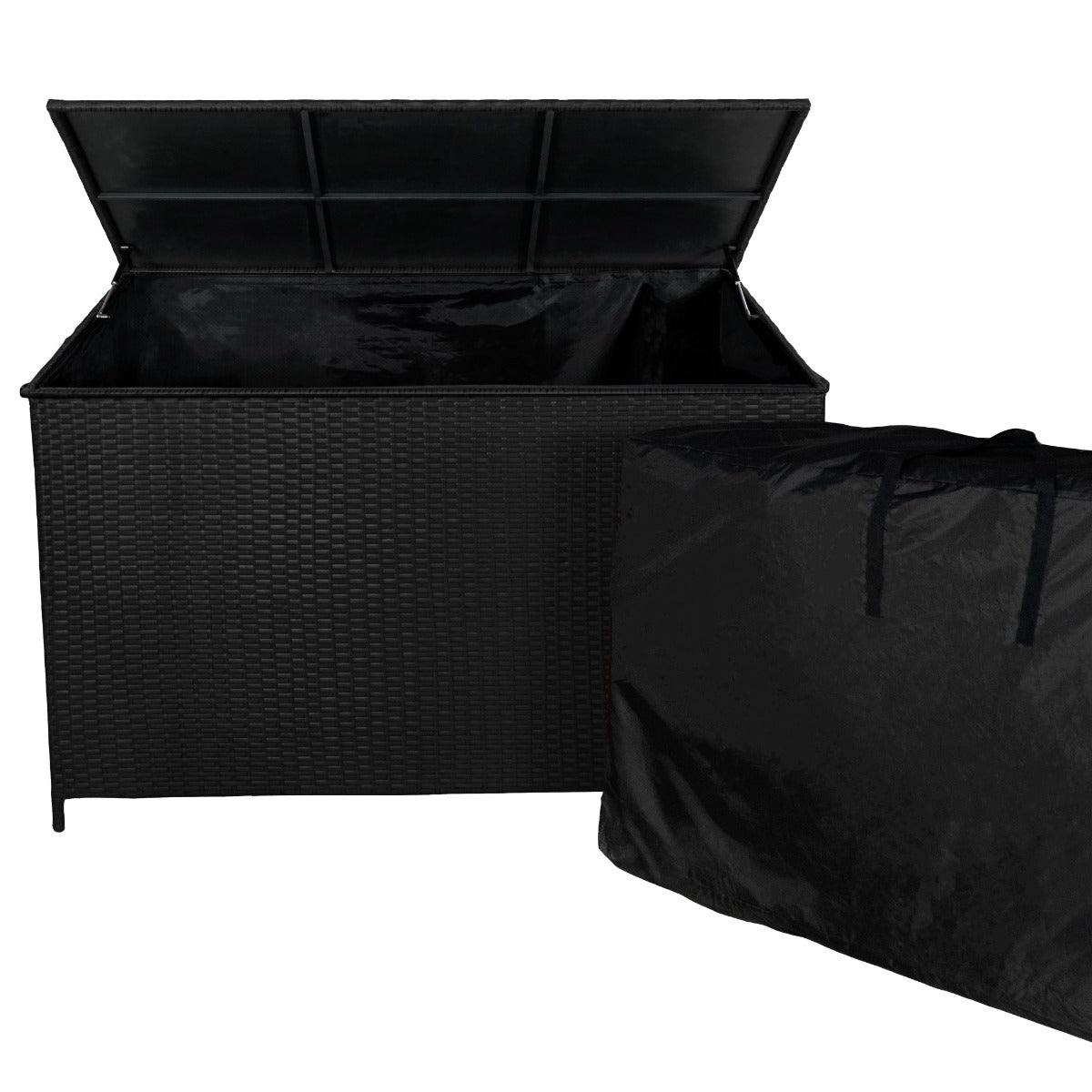 Rattan Corner Set & Cushion Storage Box | Black