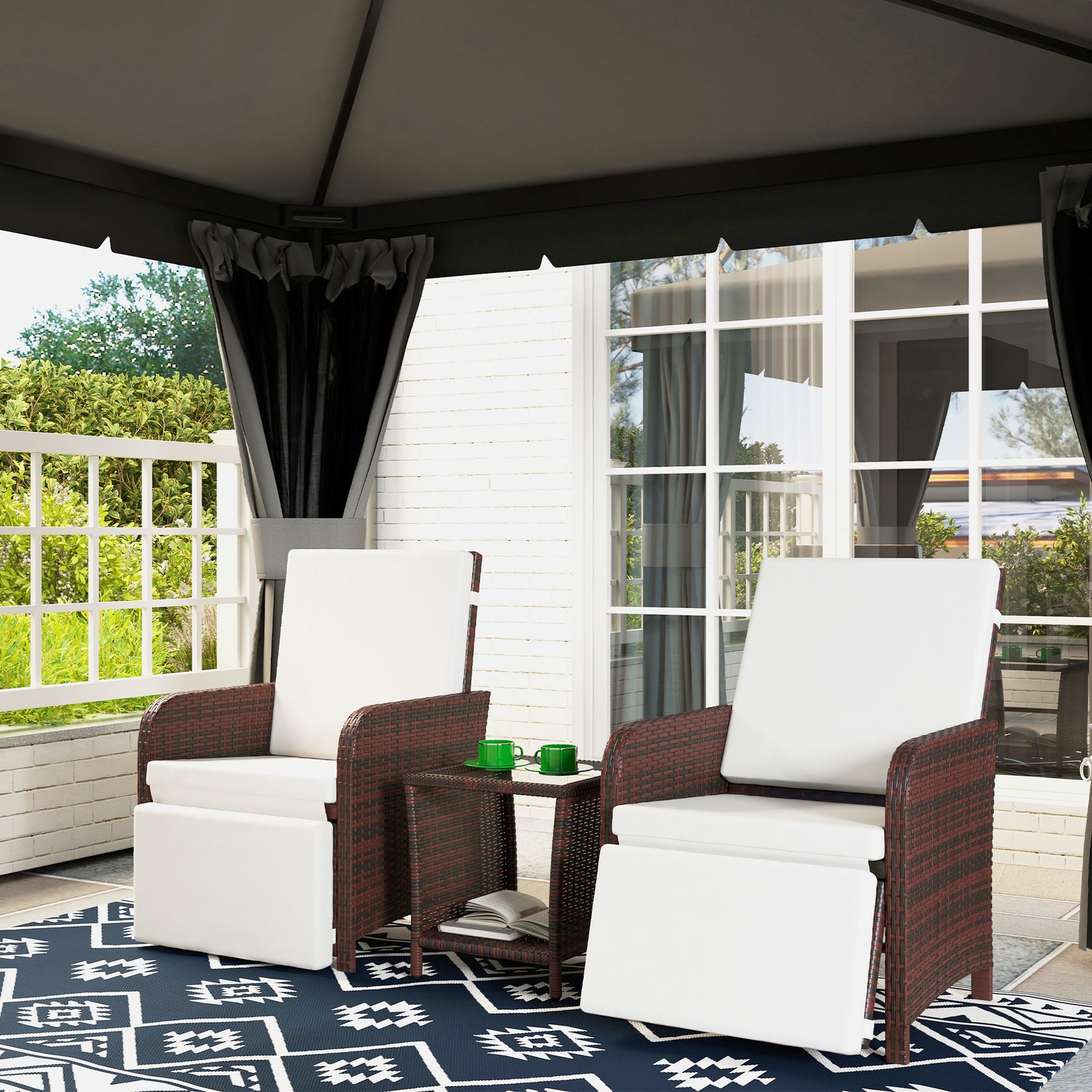 3 Pieces Rattan Bistro Set W/ Adjustable Backrest | Brown