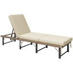 Folding Rattan Sun Lounger With Adjustable Back, Cushion | Natural