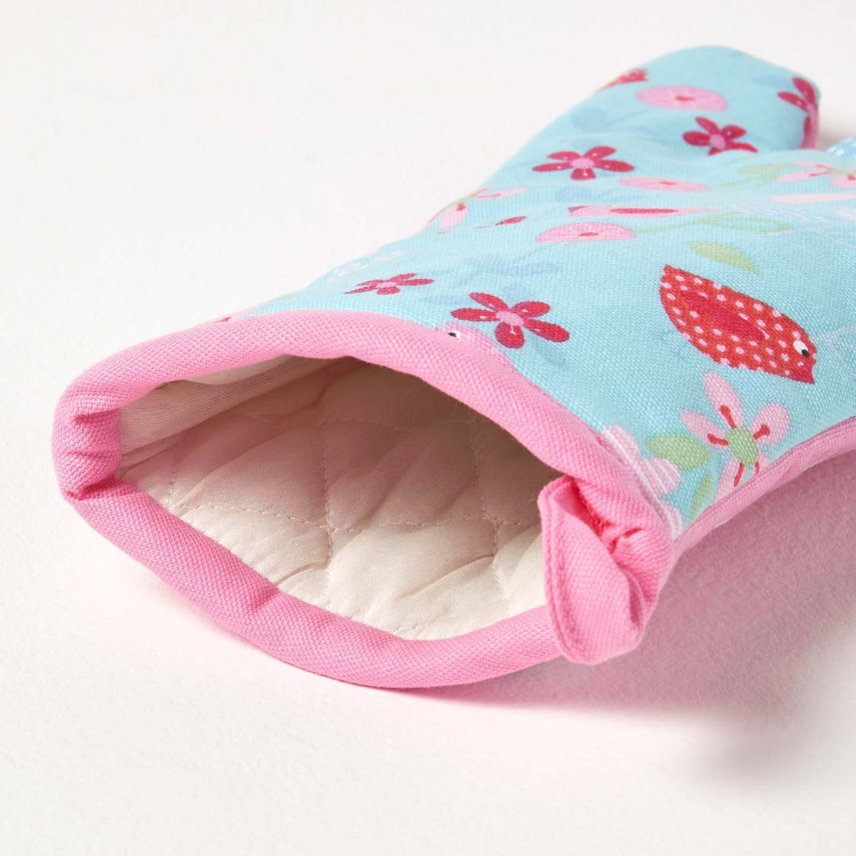 Birds And Flowers Pink Cotton Oven Glove