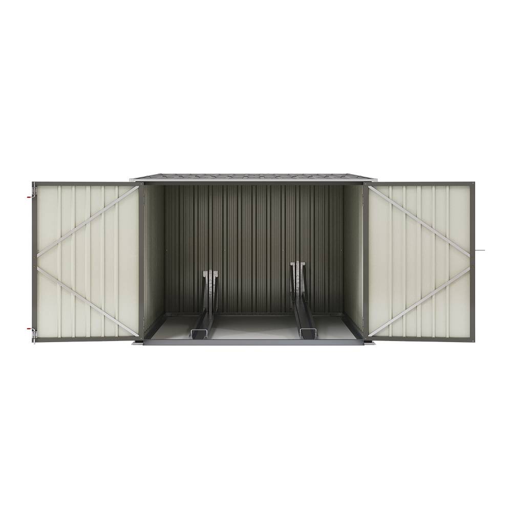 Outdoor Storage Shed Lockable Metal Tool House With Double Doors Fits 2/4 Bikes | Small | Grey