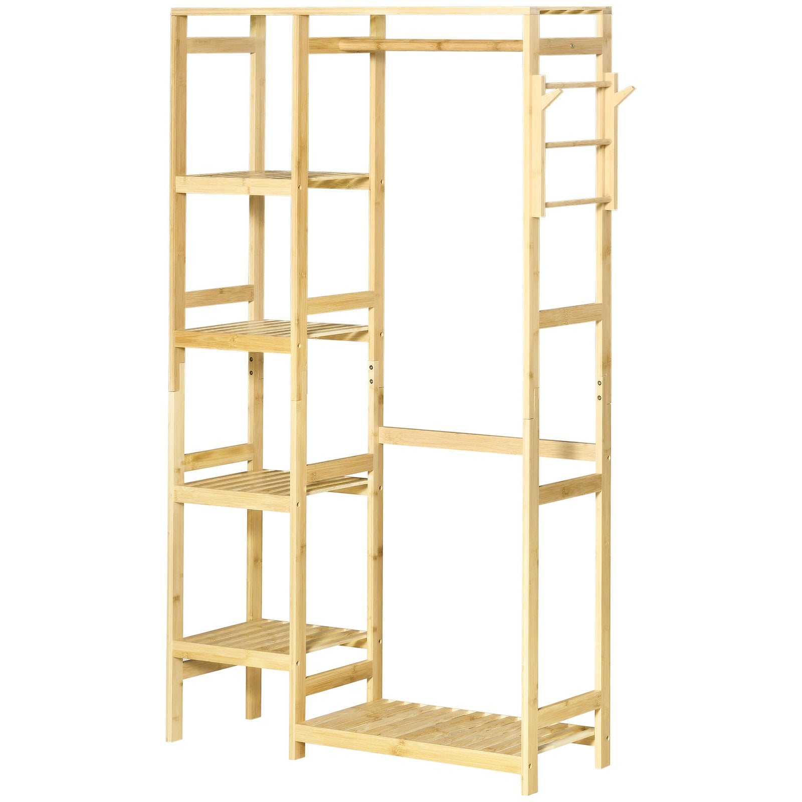 Bamboo Coat Rack W/ Hooks Hanging Rail And Storage Shelf