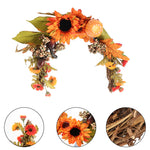 Artificial Sunflower Swag Wreath With Pumpkins For Halloween Hanging Decor