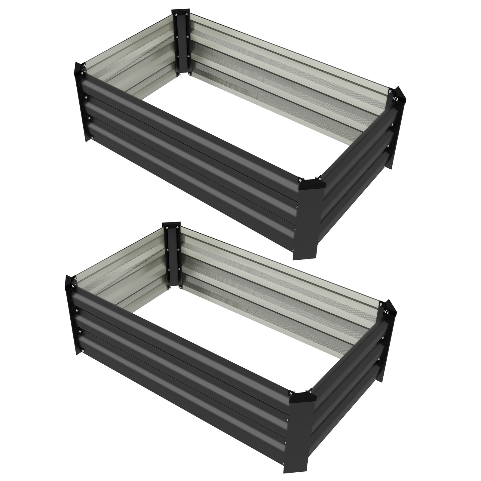 Set Of 2 Galvanized Raised Garden Bed Grey