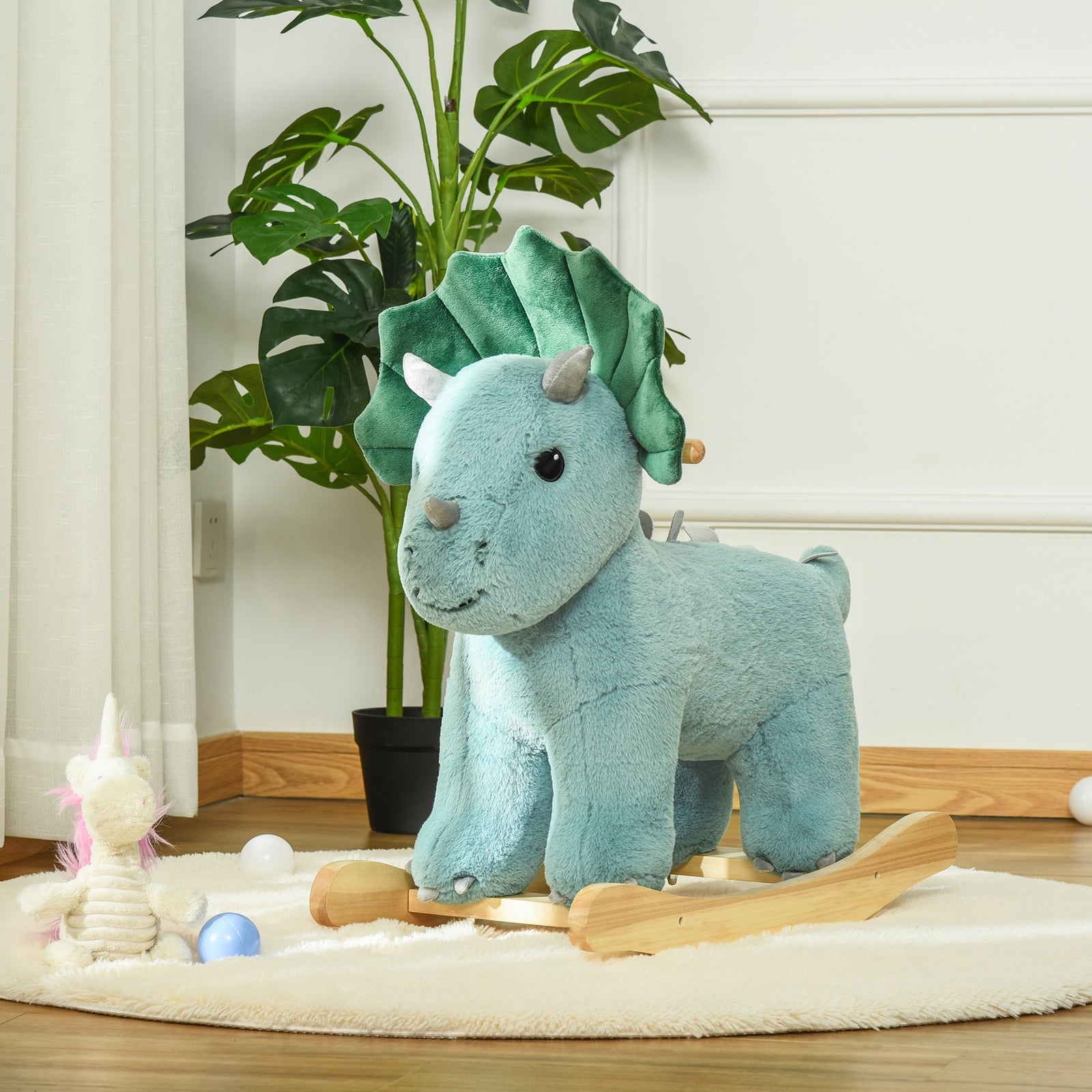 Kids Plush Ride-on Rocking Horse Triceratops-shaped Toy For 36-72 Months