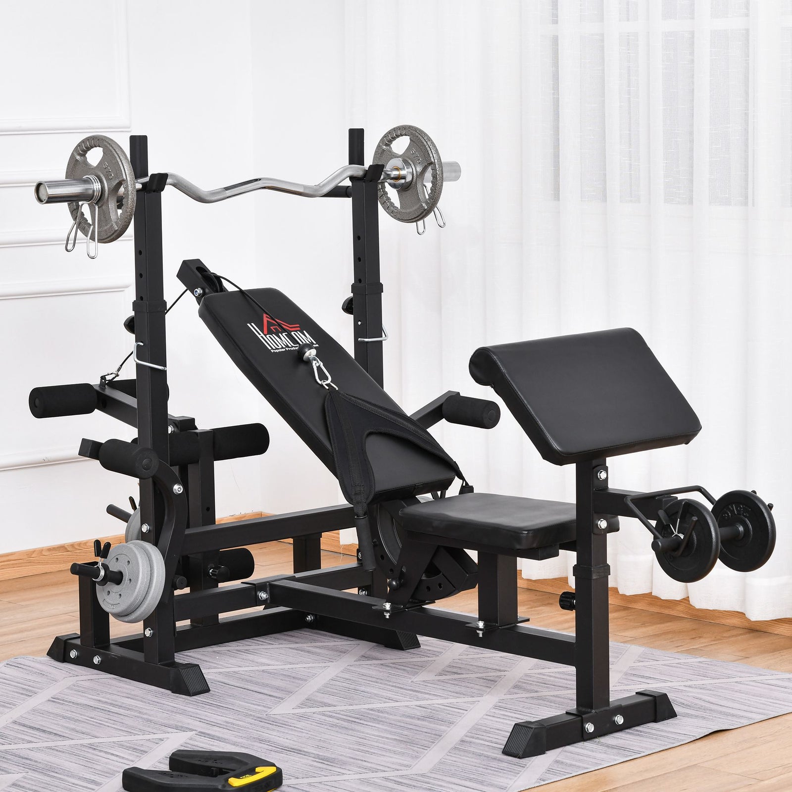 Weight Bench With Bar Rack, Chest Fly Preacher Curls