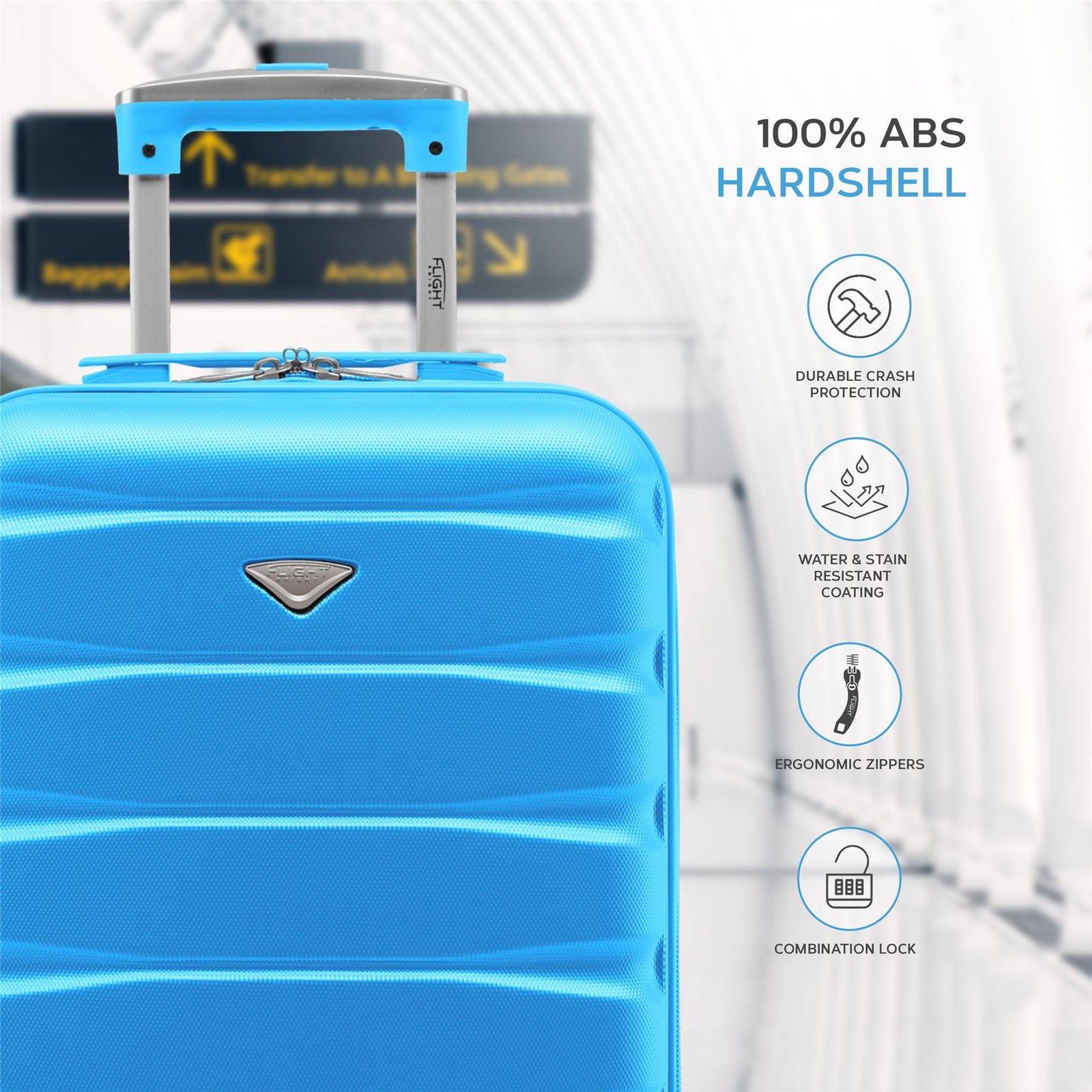 55x35x20cm Cabin Carry On Suitcase Hard Shell Overhead Luggage 100+ Airlines Approved | Cabin | Turquoise