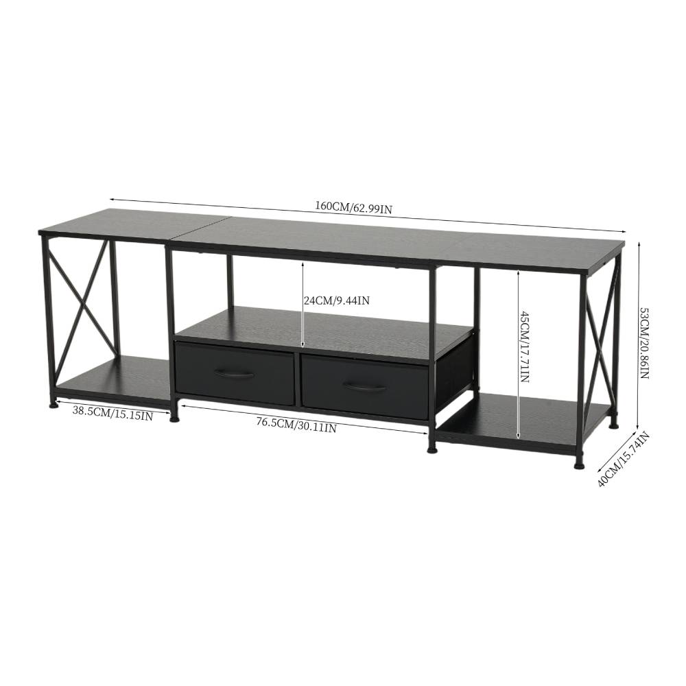 Modern Tv Stand With Fabric Drawers, Spacious Storage Entertainment Center | Black