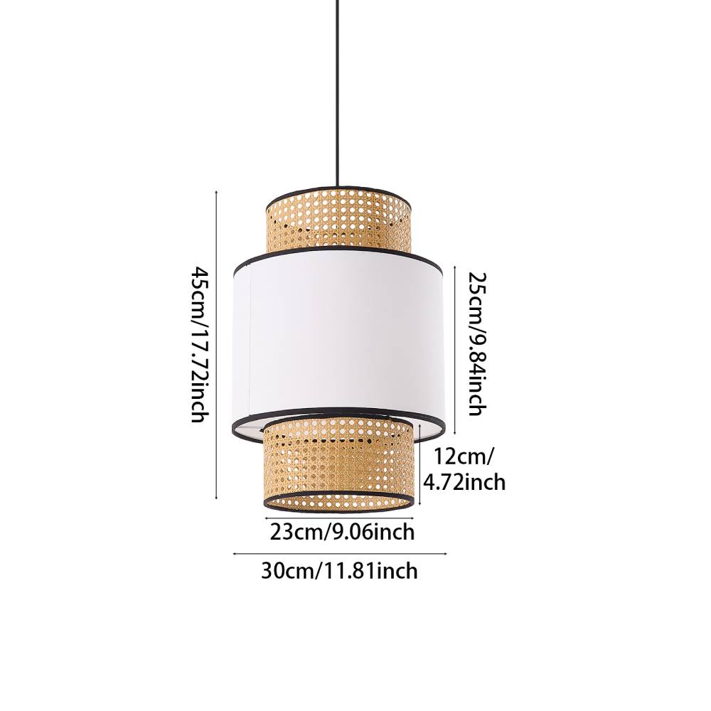 Natural Rattan And Fabric Pendant Light – Multi-layered Beech Tone Lampshade For Warm And Elegant Home Décor