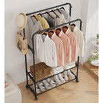 Double Rod Metal Clothes Rack Heavy Duty Garment Organizer With Shelves For Closet Or Bedroom | Black