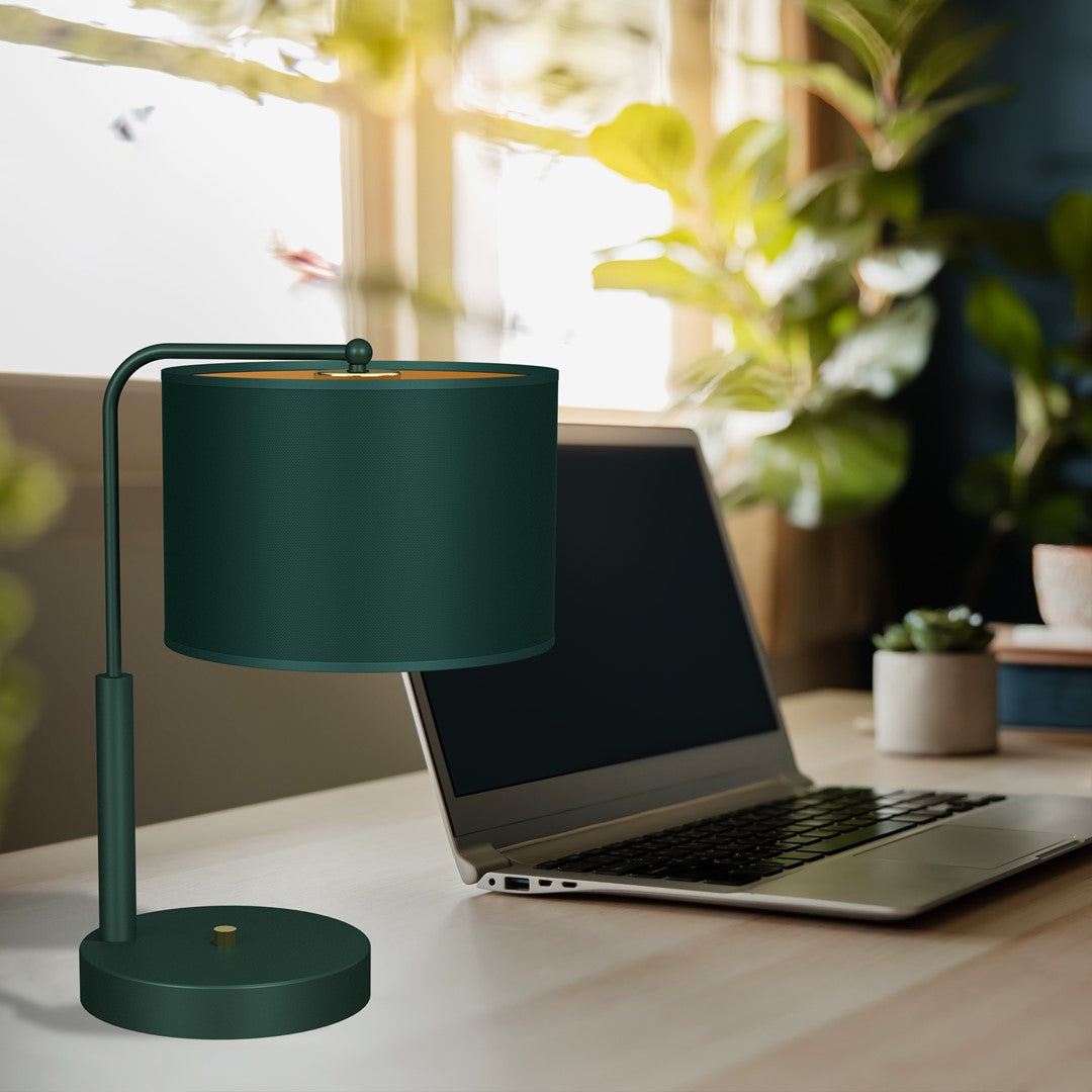 Verde Hand Made Scandi Style Table Lamp In A Rich Green Finish With Gold Accents Holds 1xe27 Led Bulb