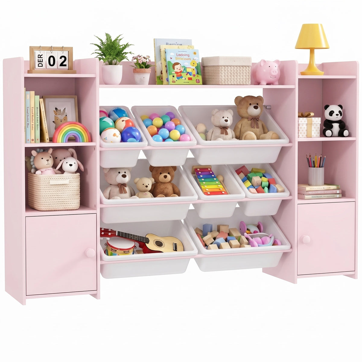 AIYAPLAY Kids Toy Storage Organiser With 8 Removable Storage Bins, Pink
