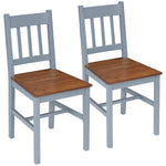 Pine Wood Dining Chairs Set Of 2 W/ Slat Back
