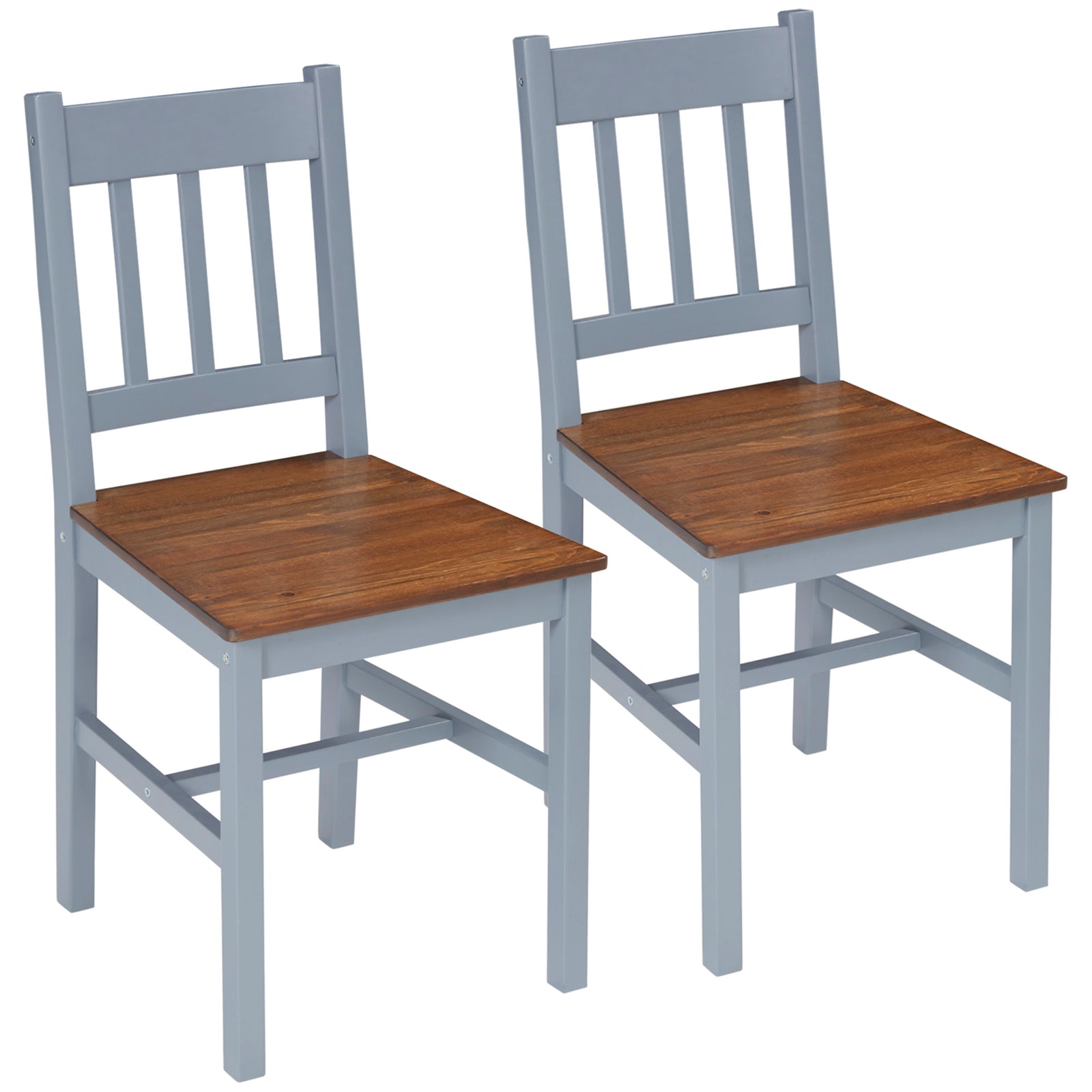 Pine Wood Dining Chairs Set Of 2 W/ Slat Back