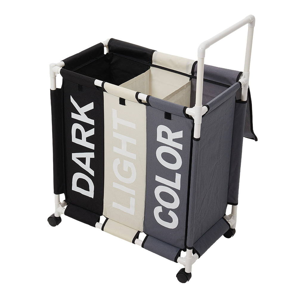 110l 3-section Laundry Basket With Lid And Wheels