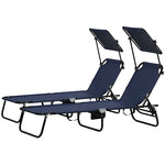2 Piece Folding Sun Loungers With Adjustable Backrest | Dark Blue