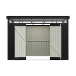 9.71 × 8.46 Ft Metal Garden Storage Shed Skylight Roof Shed,large Outdoor Tool House Flat Roof Storage & Lockable Door