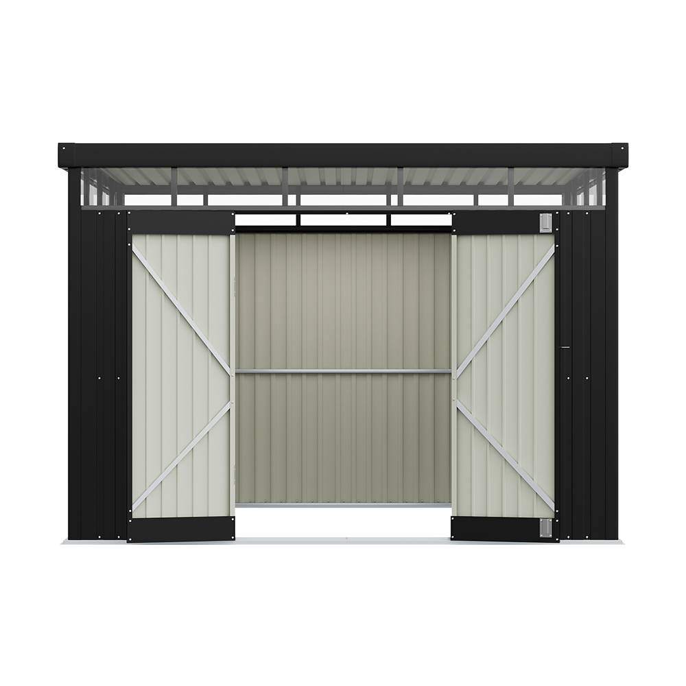 9.71 × 8.46 Ft Metal Garden Storage Shed Skylight Roof Shed,large Outdoor Tool House Flat Roof Storage & Lockable Door