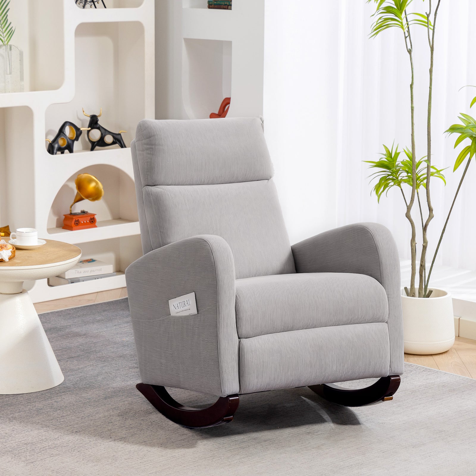Modern High Back Corduroy Leisure Rocking Chair For Nursery | Grey