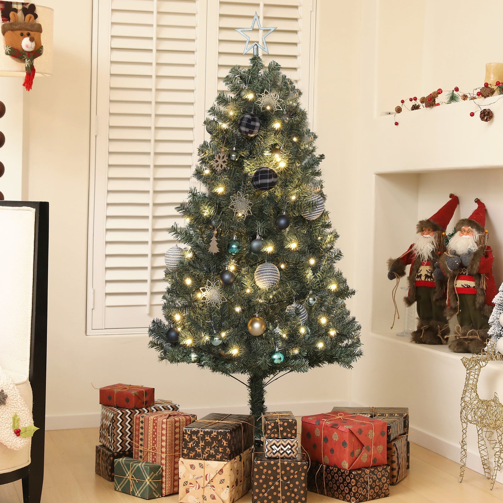 5/6ft Artificial Christmas Tree With Led Blue Red/Blue | 5ft | Blue