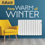 Electric Panel Heater Oil Filled Radiator Day Timer Wall Mounted Low Energy Retention Digital Thermostat Convector | 1800w | White