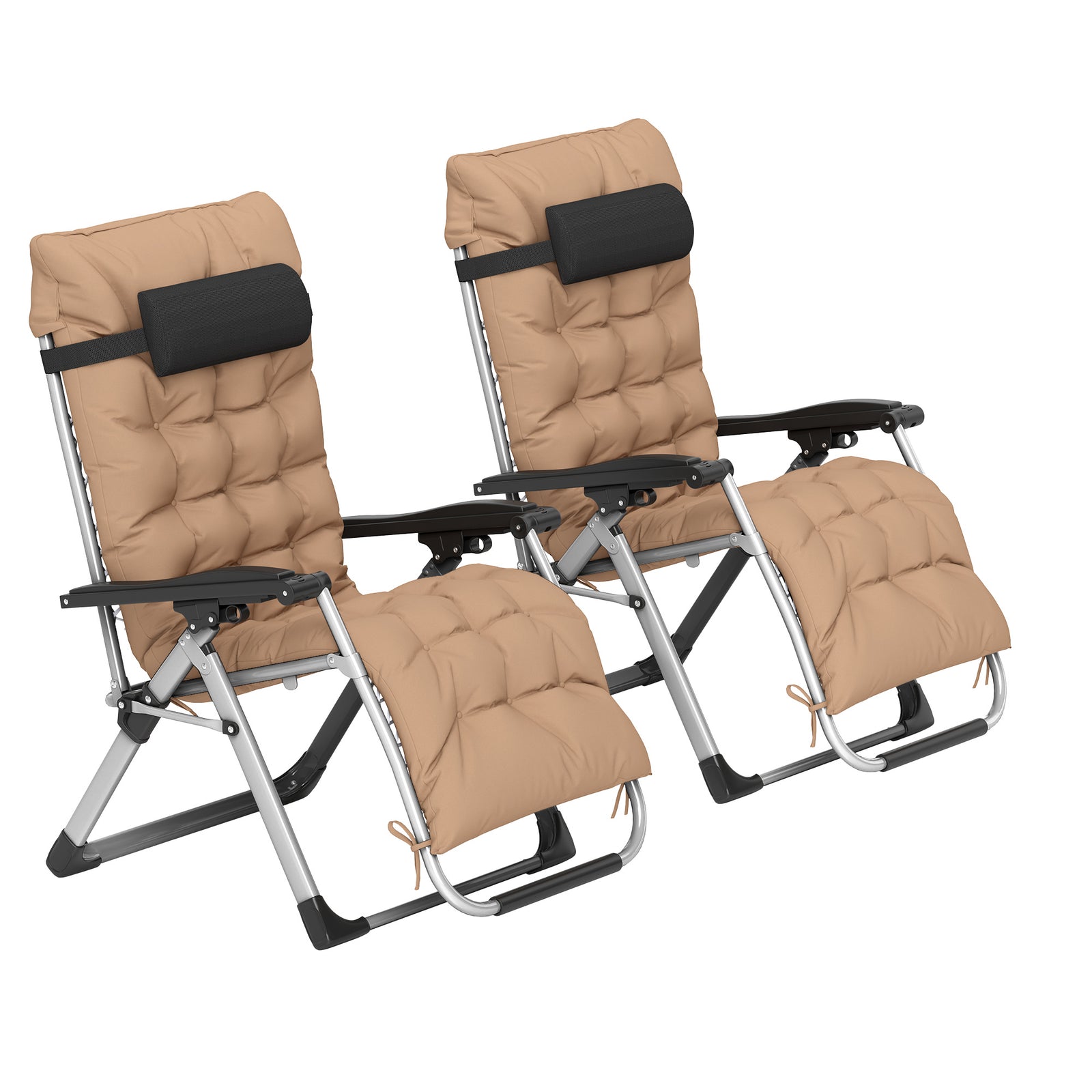 2 Pcs Reclining Zero Gravity Chair Folding Lounger Cushion | Khaki
