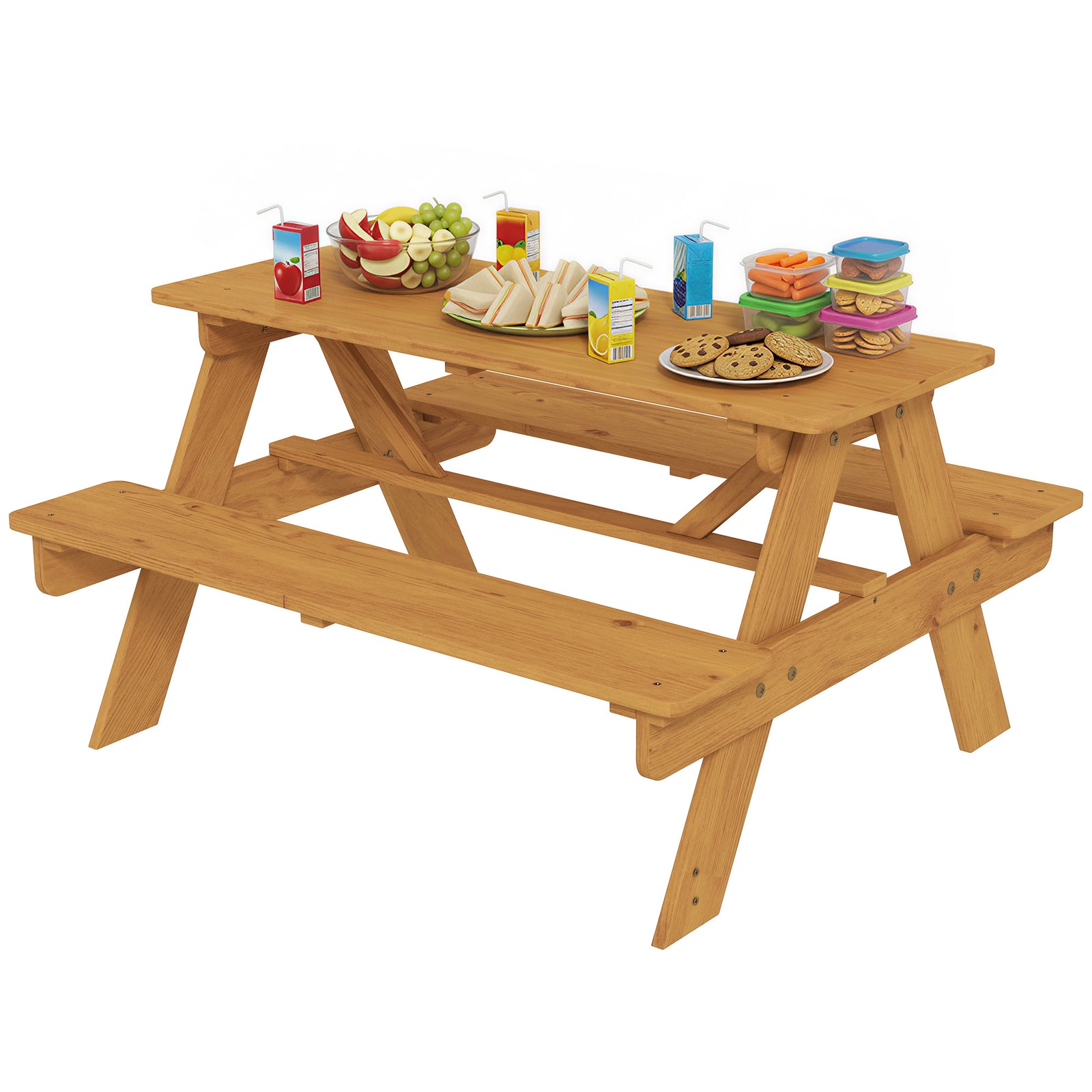 AIYAPLAY Kids Picnic Table Outdoor Wooden Natural Wood