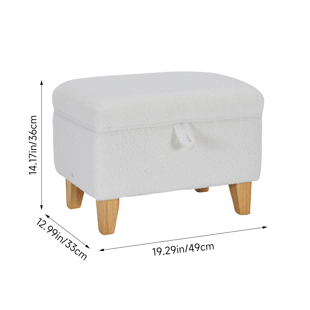 White Teddy Fleece Upholstered Storage Ottoman | Small | White