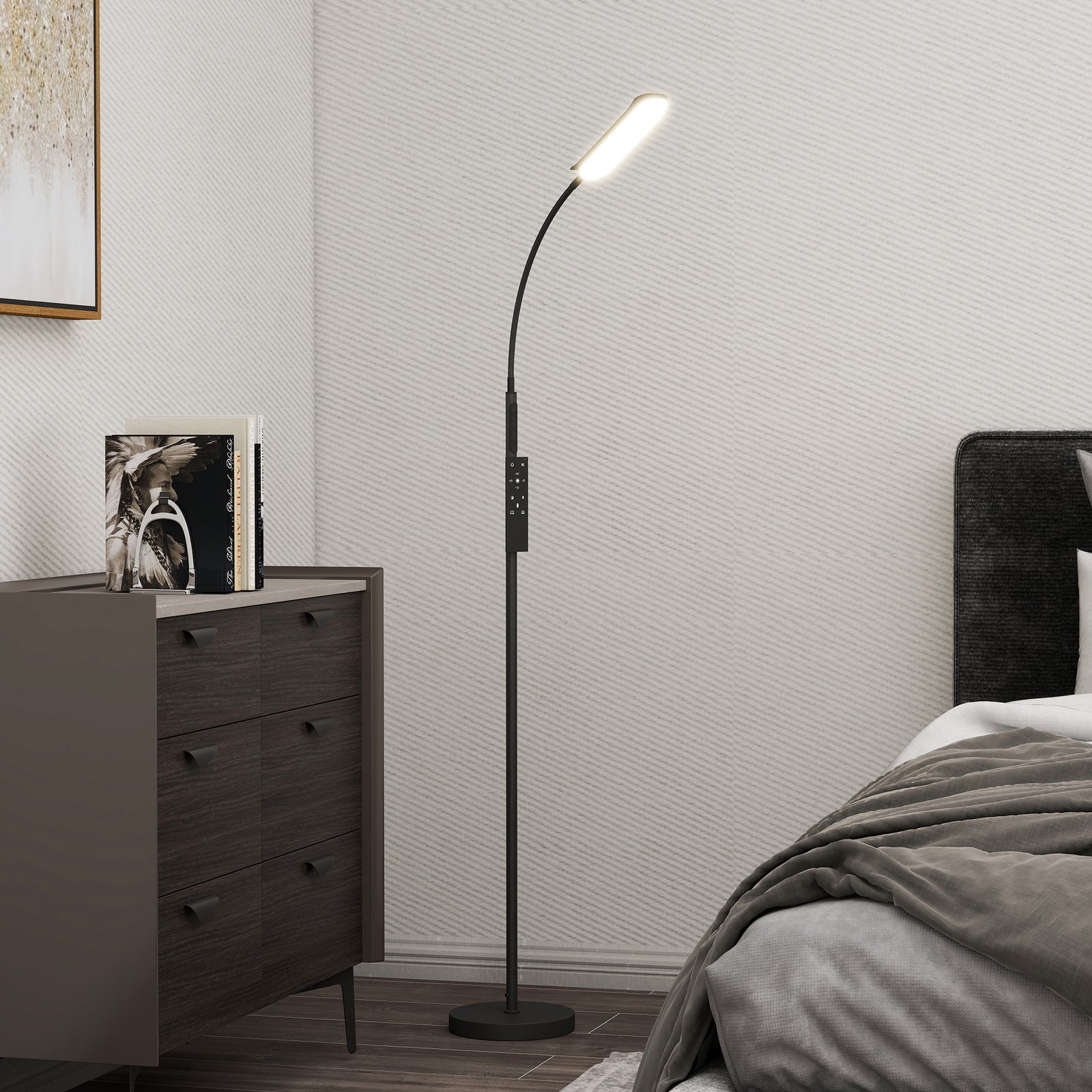 HOMCOM Led Floor Lamp For Living Room With Magnetic Remote Control, Black