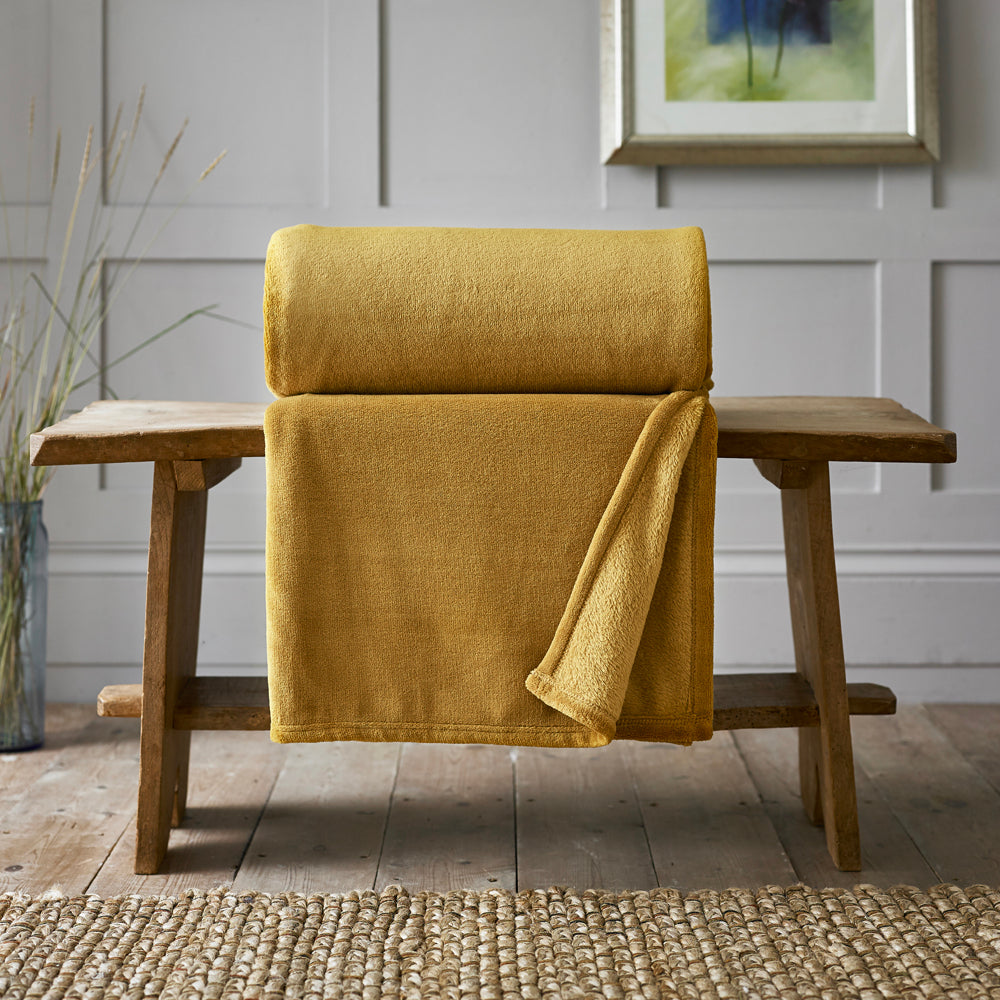 Snuggle Touch Microfibre Supersoft Fleece Throw | 140cm x 180cm | Mustard