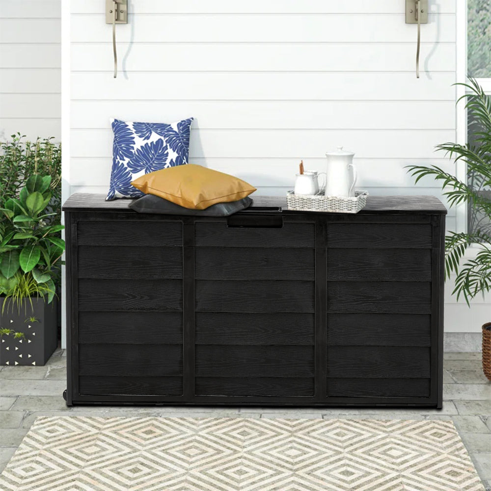 290l Weatherproof Garden Storage Box Outdoor Cabinet With Wheels | Black